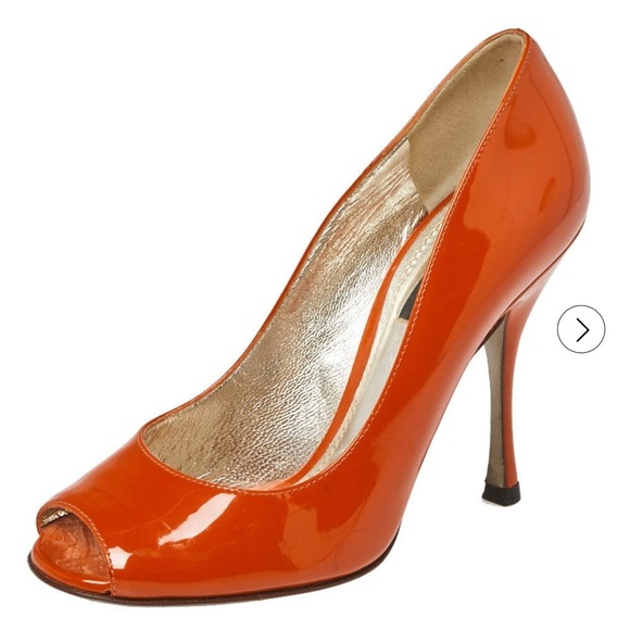 Dolce & Gabbana Burnt Orange Patent Leather Peep Toe Pumps Size 40 - Picture 3 of 7